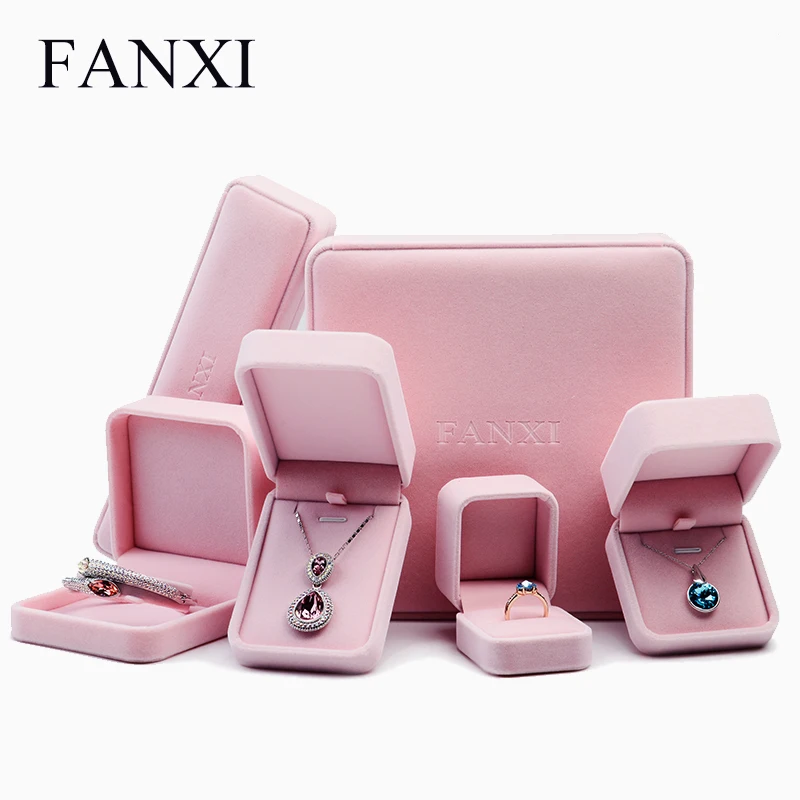 Romantic Jewelry Gift Box Pink Velvet Jewelry Collection Package Showcase Ring box long chain box Jewelry Packaging