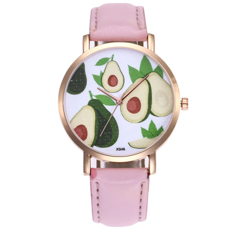 

Relogio feminino watch women ladies Fashion Leather Band Analog Quartz Round Wrist Watches Avocado fruit pattern reloj mujer