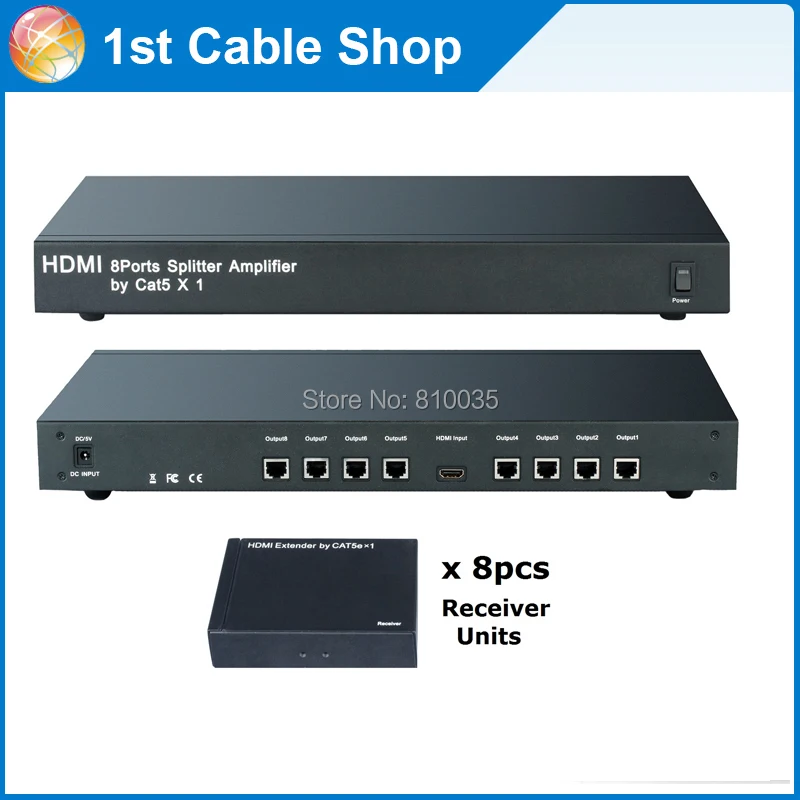 8 полосный HDMI 1X8 разветвитель с одним кабелем cat6/6e до 60 м приемниками в