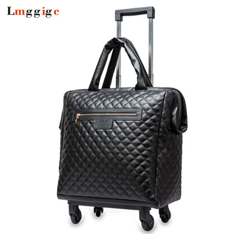 Women 18&quot; inch Cabin Travel Rolling Luggage bag,Portable wheels Suitcase,Fashion Carry Ons,PU ...