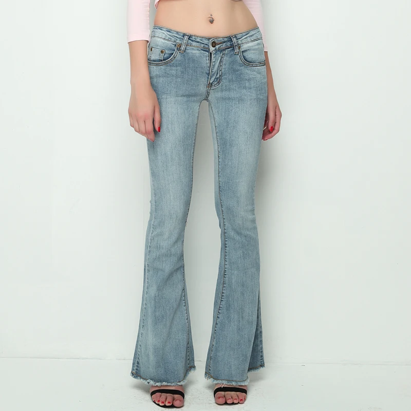 Calças de Brim para Mulheres 2020 do Vintage de Cintura Baixa Incendiar Elásticas Estilo Retro Fundo Sino Magro Calça Jeans Feminina Azul Escuro Denim Perna Larga Calças 5 Elásticas calças de Brim Das Mulheres Estilo