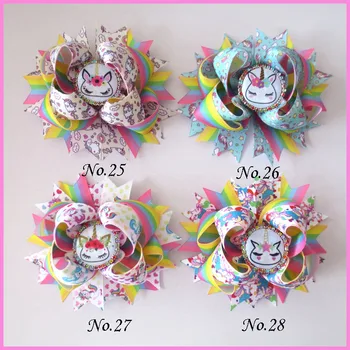 

20 BLESSING Good Girl Boutique 4.5" Princess Hair Bow Clip Rainbow Unicorn