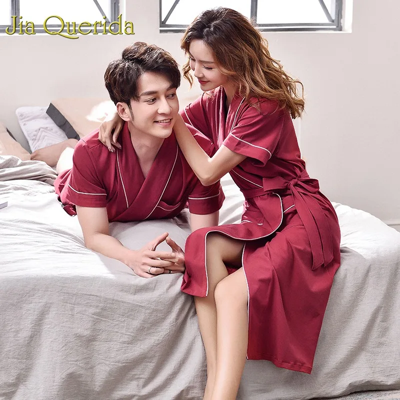 J & Q банный халат хлопок женские домашние халаты 2019 Лето Новая мода пара пижамы 100%