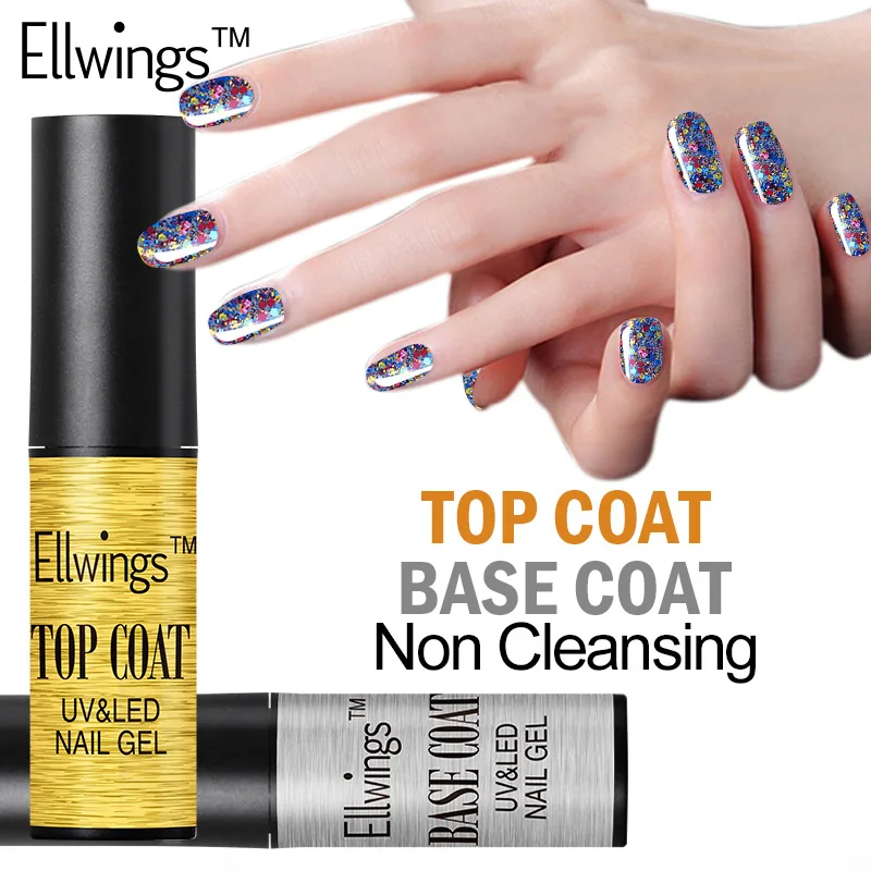 

Ellwings 1pcs/2pcs Top Base Coat Nail Gel Soak Off UV Gel Varnish Long Lasting Primer Nail Polish Non Cleansing Top Coat Lacquer