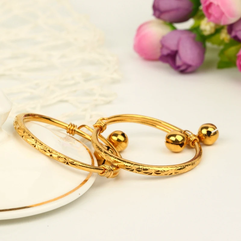 Детский браслет с желтым золотом резной детский на запястье 53 мм * 4 мм|bangle bracelet|baby