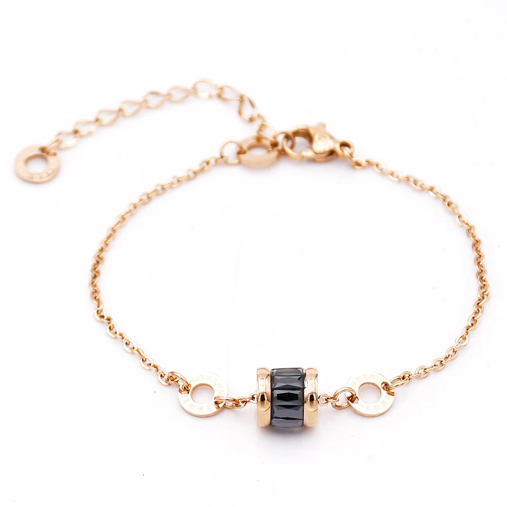 

21cm 4Color Charm Bracelets & Bangles Stainless Steel Rose Gold Roman Numerals Bracelets For Women Zircon Jewelry Wholesale