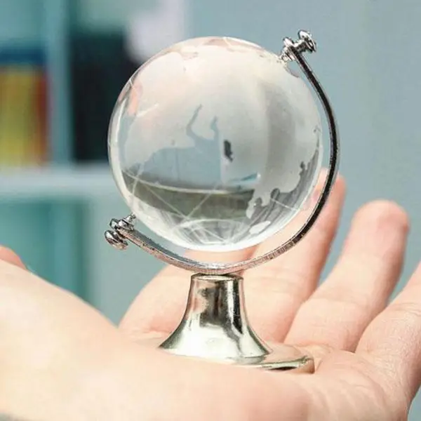 6.5*4.5*4.5cm Gold Silver Paperweight Stand Table Ornaments Desktop Glass Sphere Ball Cute Home Decoration Round Earth Globe