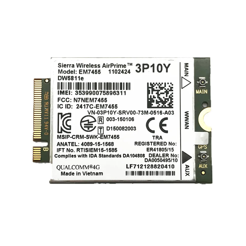 Комплект с антеннами+ для Sierra EM7455 DW5811e Gobi6000 3P10Y NGFF HSDPA/UMTS/HSPA+ GPRS/EDGE Cat 6 карта 4G LTE модуль карта WWAN - Цвет: Only card