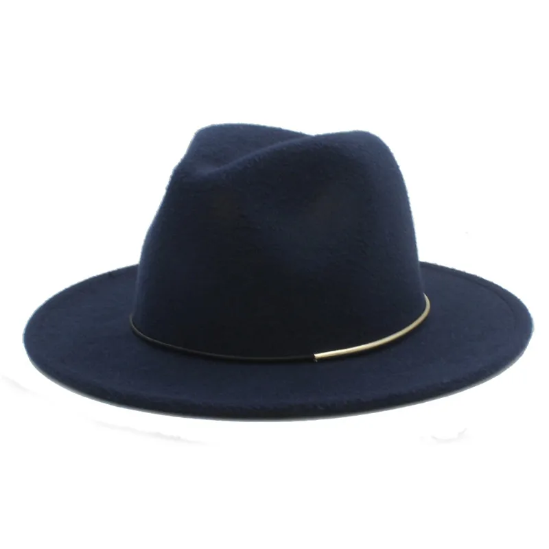 Винтажная шерстяная фетровая шляпа для женщин и мужчин, для зимы и осени, Женская флоппи-накидка с широкими полями, джазовые кепки крестного отца, размер 56-58 см, D20 - Цвет: Dark Blue