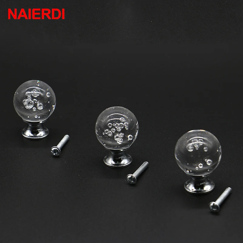

NAIERDI 2pcs 30mm Bubble Ball Handles Crystal Glass Knobs Cupboard Drawer Pull Kitchen Cabinet Knobs Wardrobe Handle