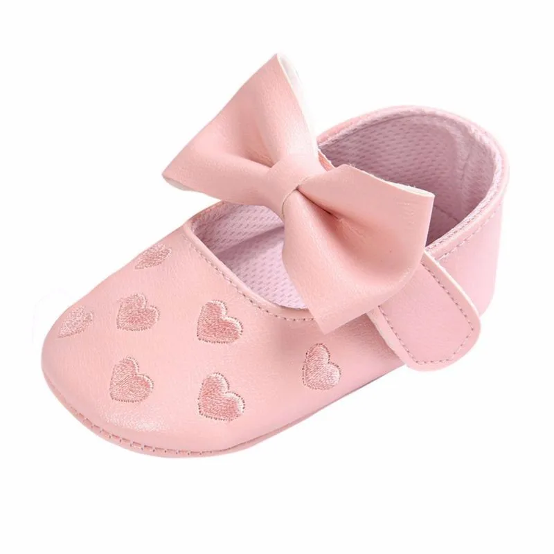 Pudcoco одежда для маленьких девочек, для тех, кто только начинает ходить, с очаровательным принтом сердца Одежда для новорожденных девочек, детская обувь для маленьких девочек, мягкая подошва, с бантом Повседневное детская обувь