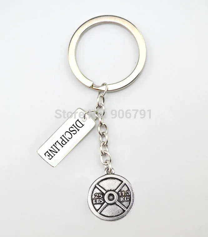 

Fitness Weightlifting Gym 10pcs a lot sport 25lbs 11.3kg and DISCIPLINE Charm key chain