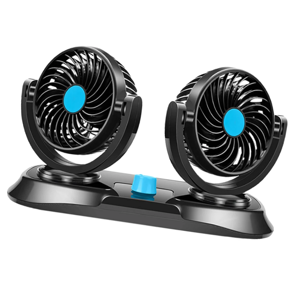 360 Degree Rotatable Dual Head Car Cooling Dashboard Ventilation Air Fan Lighter Plug