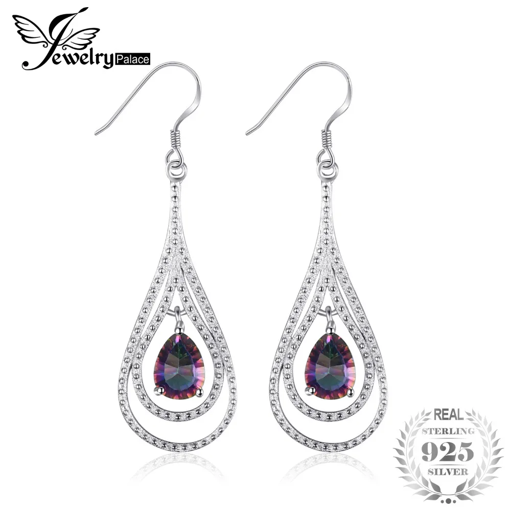 

Brand New Vintage Women Fashion Genuine Natural Fire Rainbow Mystic Topaz Drop Earrings Solid 925 Sterling Silver Wholesale
