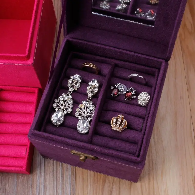 Portable Three Layer Jewelry Box Earrings Ring Bracelet Storage Hand-Held Boxes