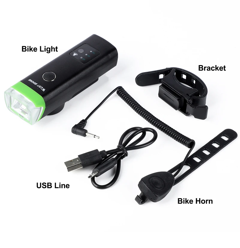 WEST BIKING Front Bicycle Light USB Rechargeable LED Bike Light Waterproof Cycling Headlight Climbing Safety Flashlight Lamps