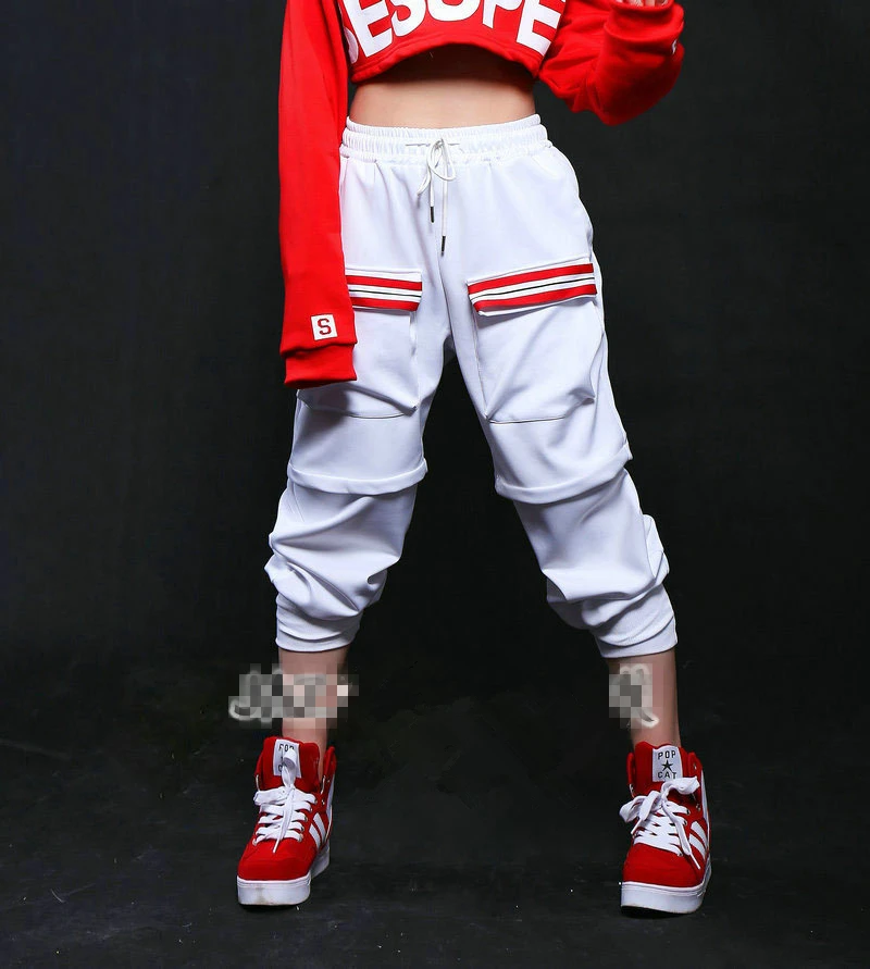 

Adults training pants Dance Costumes wear jazz White Pockets Harem Hip Hop Dance Pants