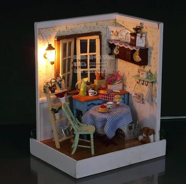 A corner of LED Light dollhouse room miniatures secret garden scene