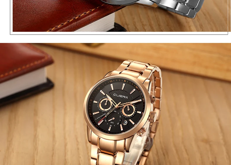 CUENA, мужские кварцевые часы, модные мужские часы, Топ бренд, роскошные, водонепроницаемые, нержавеющая сталь, наручные часы, мужские часы