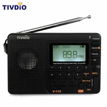 TIVDIO V-115 Radio FM/AM/SW World Band Receiver MP3 Player REC Recorder With Sleep Timer Black FM Radio Recorder F9205A