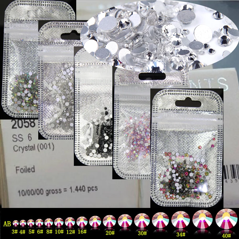 Смешанные ss4-ss12 400 шт/упак. круглый плоский задник без горячей фиксации блестящие