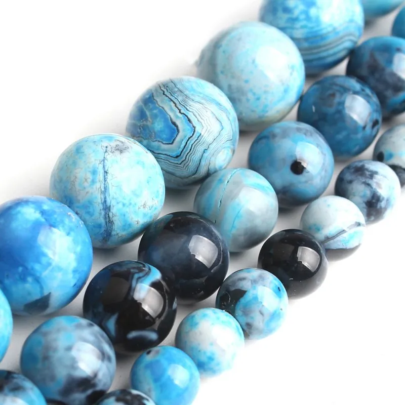 6 8 10 mm Natural Stone Sky Blue Fire Agate Round Loose Beads For Jewelry Making DIY Charm Onyx Bracelets Necklace 15 inch | Украшения и