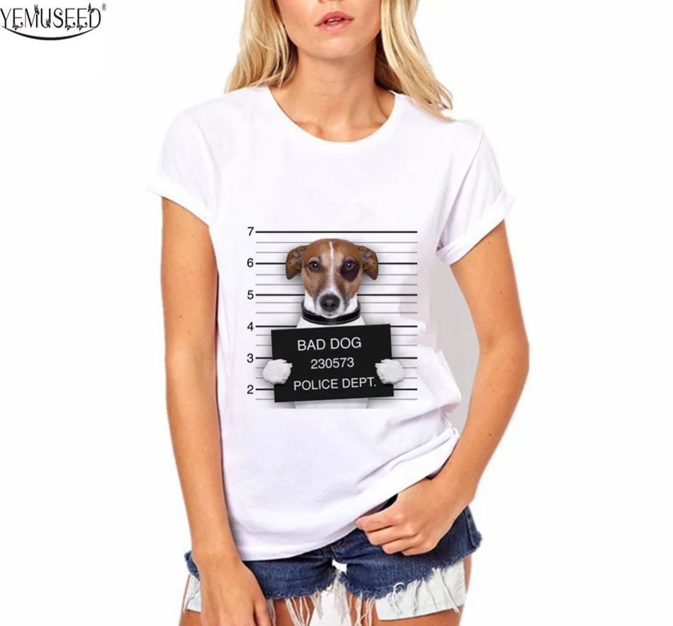 Женская футболка с принтом YEMUSEED свободная Bad dog модные крутые топы хипстерская