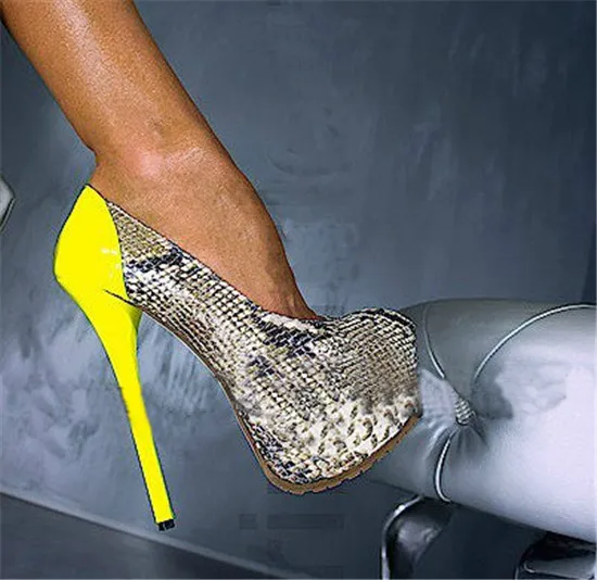 16cm Super High Heels Snake Skin Patchwork Women Pumps Printing Leather Platform Women Shoes Wedding Shoes Woman Zapatos Mujer (9)