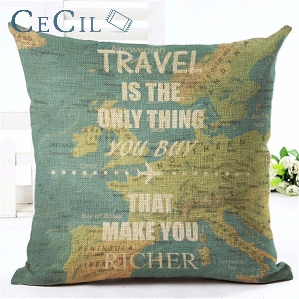 

Color Map Wind Pattern Cushion Cover Cotton Linen Travel Pillowcase For Home Livingroom Office Sofa Car Decor Pillow Case 45x45