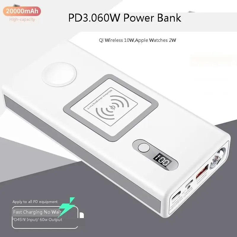  VOGEK Wireless Power Bank 20000mAh Qi Fast Wireless Charger for Phone USB Type-c for Mackbook Exter