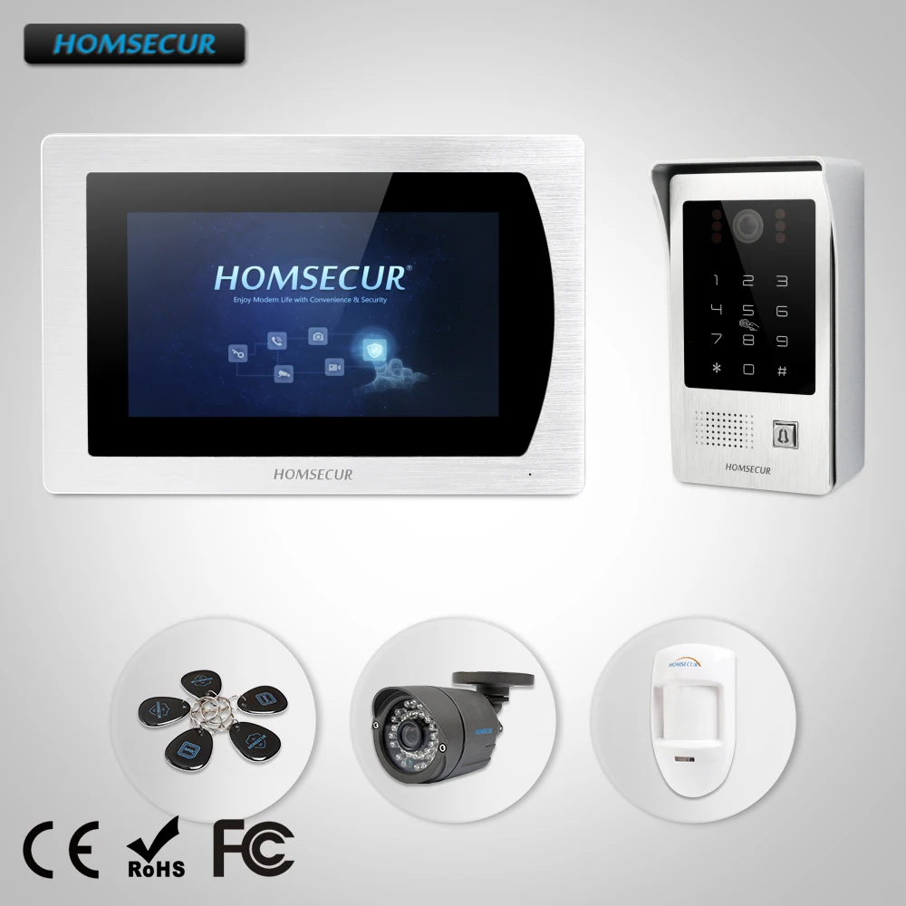 

HOMSECUR 7" Wired Video Door Phone Intercom System+CCTV Camera+Wired PIR+Voice Message for House/Flat(BM717-S+BC091)