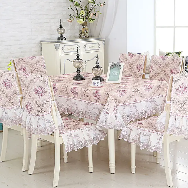 European Style 9pcs Set Table Cloth Elegant Embroidered Wedding