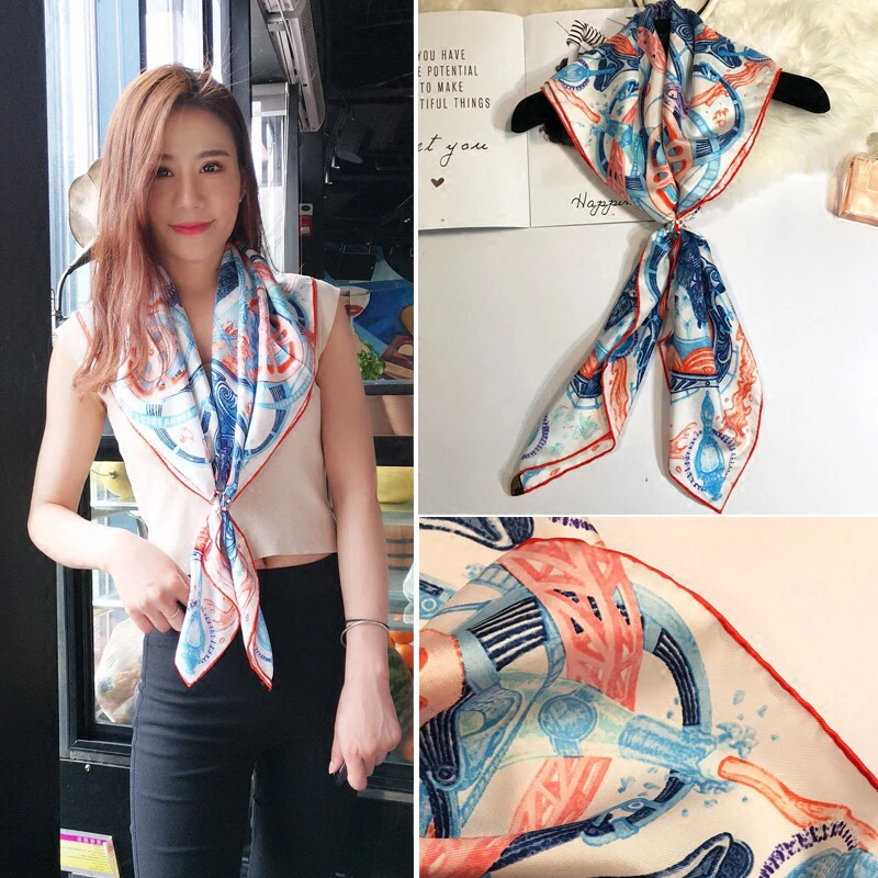 

2018 spring summer fashion colorful horse print scarves 90*90 cm 100% silk twill brand shawl for women office lady free shipping