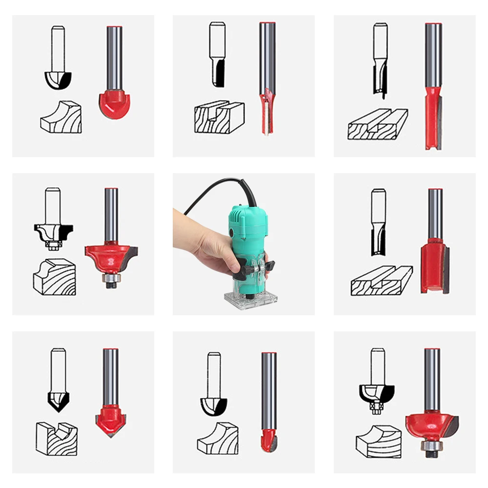 800W 35000rpm Woodworking Electric Trimmer Wood Milling Engraving Slotting Trimming Machine Hand Carving Machine Wood Router