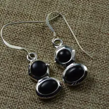 Оригинальные серьги с черным ониксом Серебро 925 пробы 34 мм KE0284