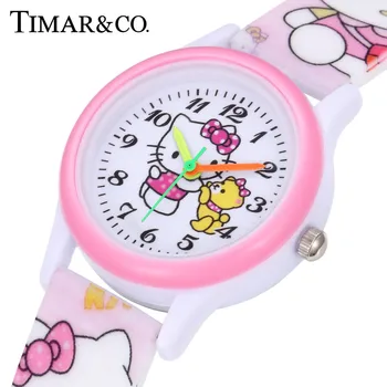 Cartoon Clock Hello Kitty Watch Girl Children Lovely Pink Dress Wrist Watch Kids Cute Child Brand Silicone Relogio Montre Enfant