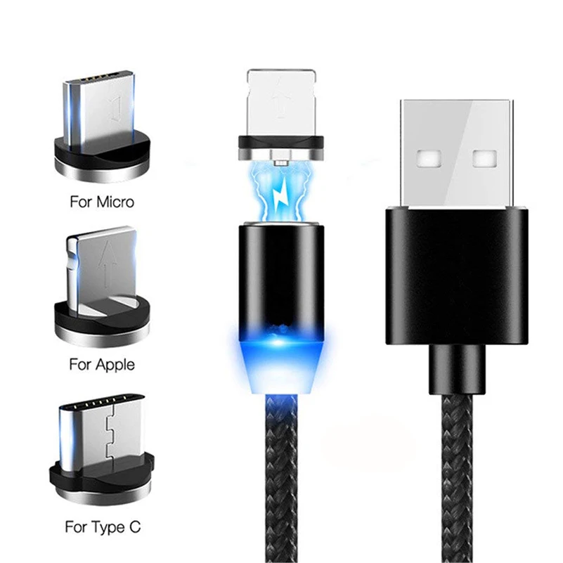 

360 Degree Rotation LED Magnetic Charger Cable For Micro USB/Type C/IOS Magnet Charger For Samsung Xiaomi Mobile Phone Cables