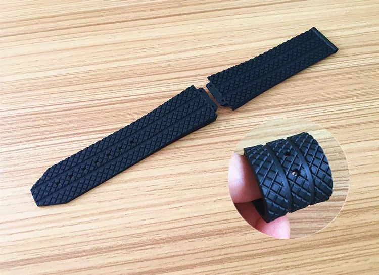 Blue 26x19 25*19mm Silicone Rubber Watch Belt Watchband For Hublot strap for Big Bang Deployment Clasp Double Push Buckle logo