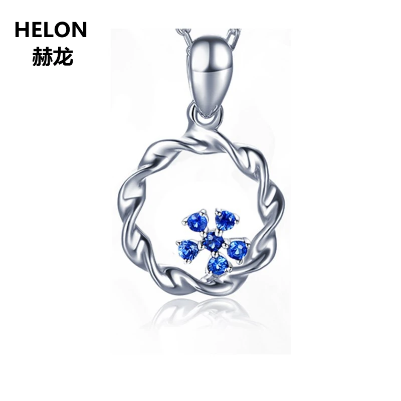 

Solid 14k White Gold Women Natural Sapphires Pendant Fine Jewelry Engagement Wedding Anniversary Pendant Flower