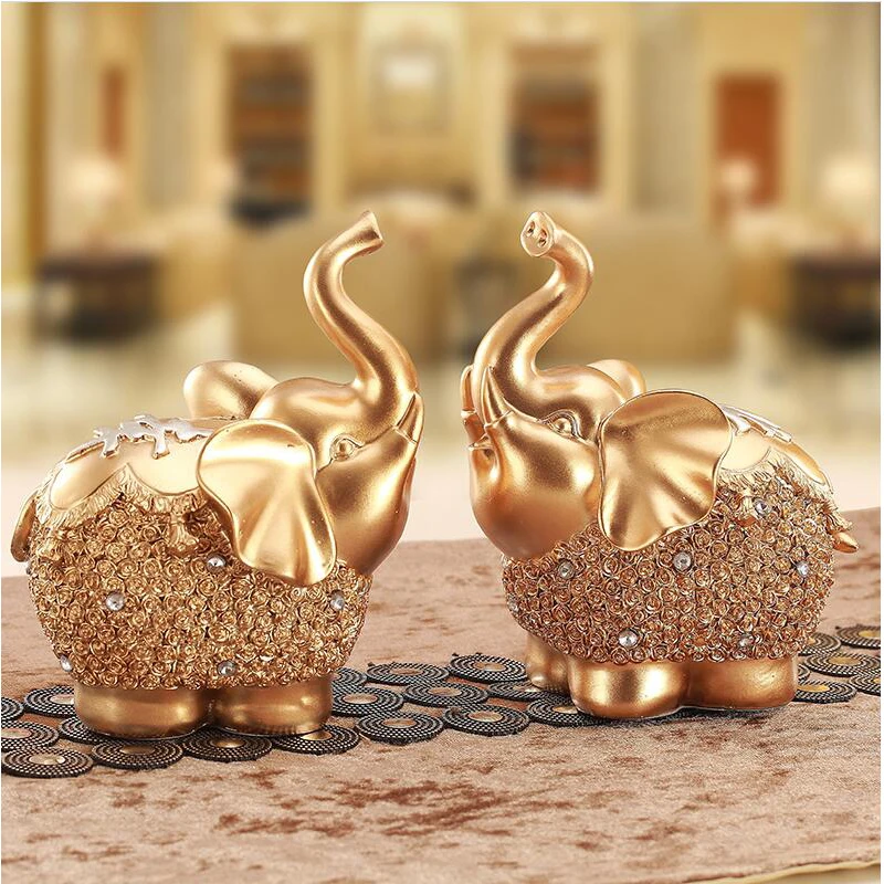 

2PCS Luxury European Elephant Figurine Livingroom TV Cabinet Deer Statues Crafts Home Furnishing Decoration Desktop Ornament Art