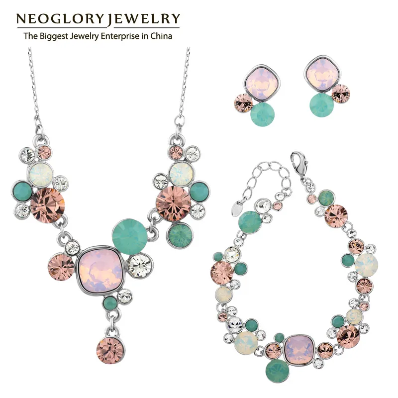 Neoglory MADE WITH SWAROVSKI ELEMENTS Crystals Two Colors African Beads Wedding Jewelry Sets For Women 2017 JS1