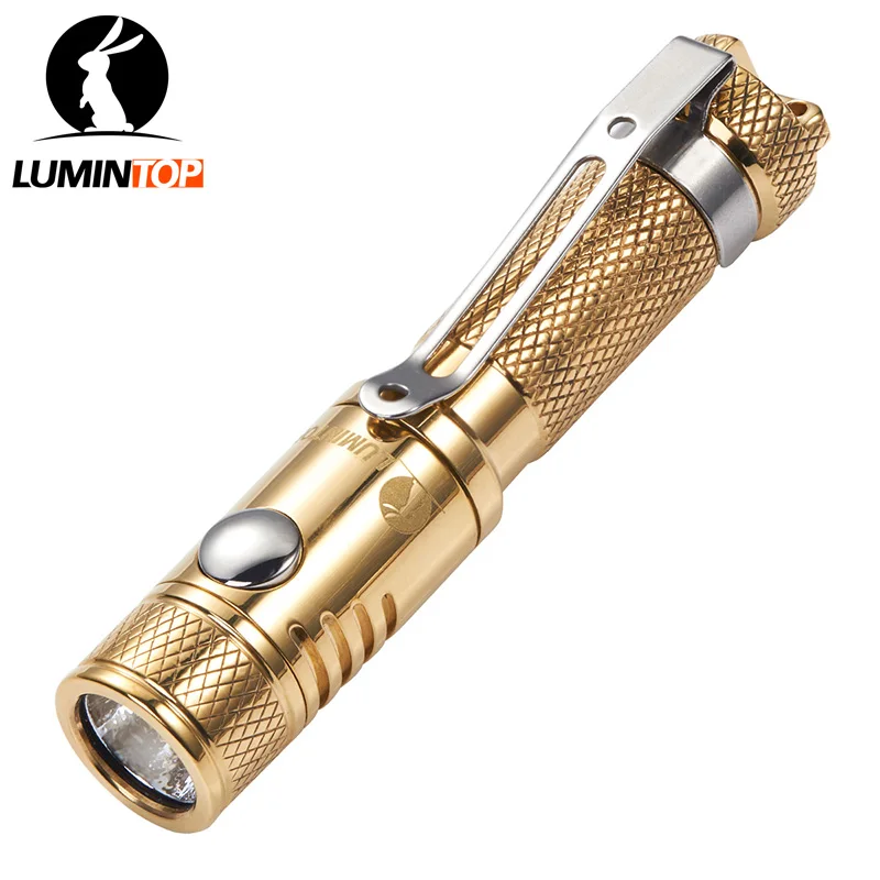 LUMINTOP EDC Mini Flashlight Ant Brass CREE XP-G2 R5 LED Maximum 120 Lumens AAA Battery Type Reversible Clip