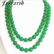 Jxryxrth Для женщин Модный натуральный камень 10 мм Природный Зеленый Халцедон Круглый бисер ожерелье камень высокого качества подарок