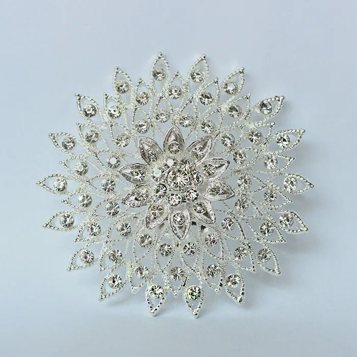 

2.8 Inch Silver Crystal Brooch Large Size Sparkle Rhinestone Diamante Pins for Wedding and Party