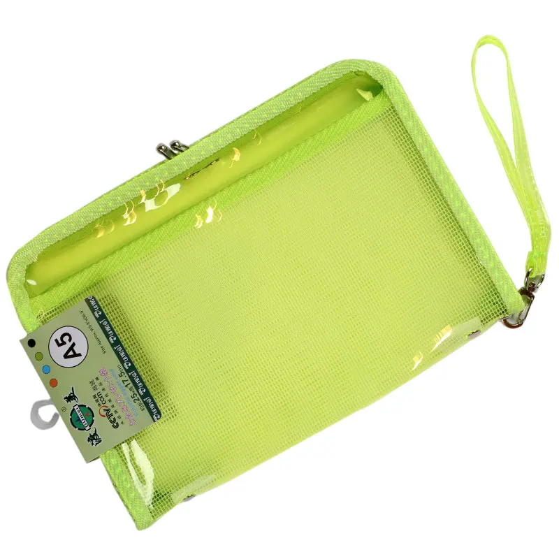 Dumei A4/A5/B6 plasti PVC student file information portable Bright transparent grid waterproof zipper document bag NF-603 - Цвет: A5 green