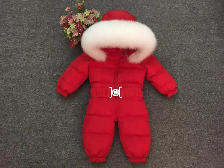 Newborn Winter Romper Baby Snowsuit Infant Overcoat Kids Snow Wear Jumpsuit Duck Down Coatton Liner Child New Year Costumes - Color: white fur red