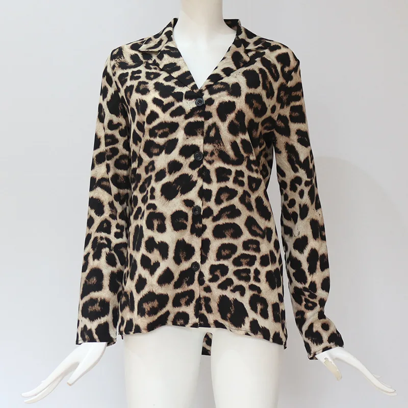 Блузка с леопардовым принтом Шифоновые Топы для женщин с длинным рукавом с животным принтом рубашка Элегантная Офисная Женская Туника блузка рубашка
