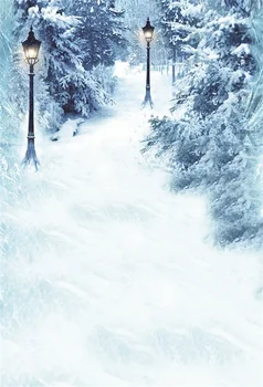 

Laeacco Park Lamp Winter Snow Pine Tree Passage Scenic Photographic Backdrops Poster Photography Background For Photo Studio