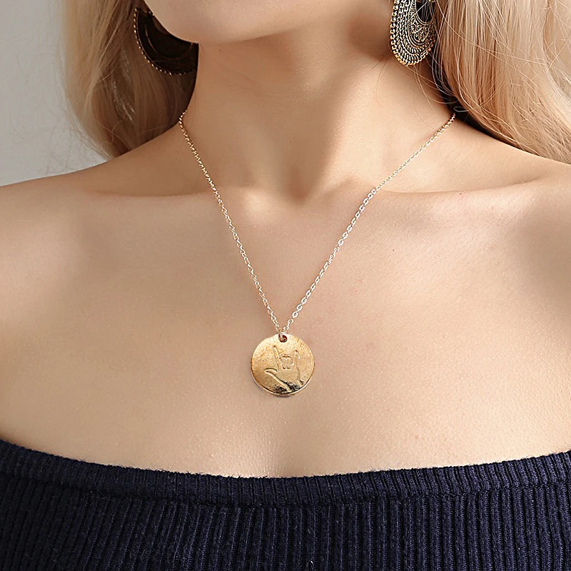 

Engraved Sign Language I Love You Pinky Swear Okay Hand Gestures Necklace Sister Best Friends Friendship Jewelry Accessories