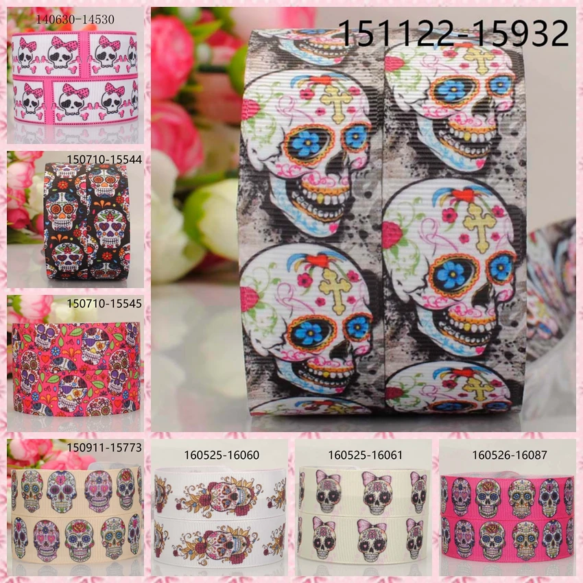 

10yards -different sizes -skull head pattern ribbon printed Grosgrain ribbon